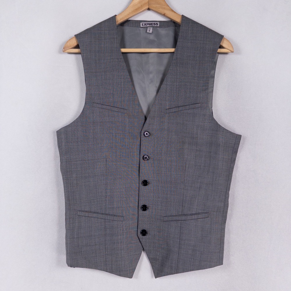 Express Mens Suit Vest XS Gray Wool Blend Button Up Formal Wedding Groomsman